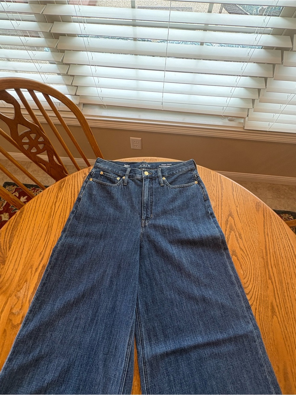 J. Crew High Rise Super Wide Leg Jeans Mid Blue Denim Baggy Size 30T 34” EUC - Picture 5 of 12